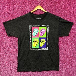 The Rolling Stones Multi Spell-Out Pop Art Hot Lips Rock Tee L